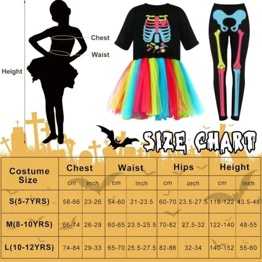 Girls Halloween Skeleton Costume Set, Glow‎ in the Dark Tutu Skirt size 10-12yrs